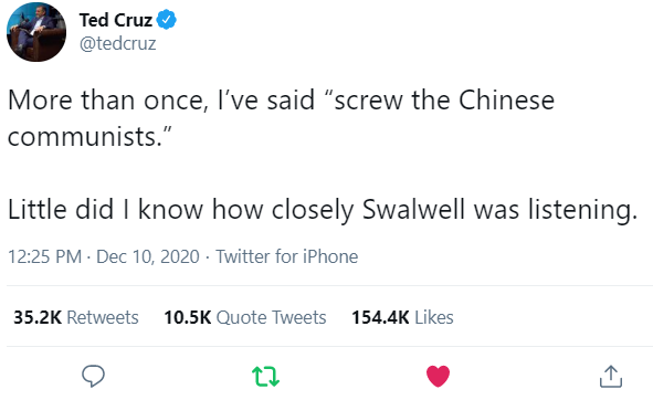 More than once, I’ve said 'screw the Chinese communists.'
Little did I know how closely Swalwell was listening.